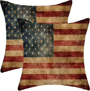 4th of July Pillow Covers 18 x 18 Inch Set of 2 Patriotic American Flag Throw Pillows Memorial Day Independence Day Outdoor Decorative Pillowcase Linen Cushion Cases for Bed Sofa Couch
