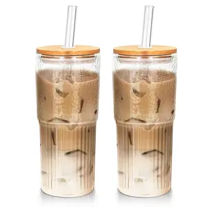 ONEHAUS 22 OZ Glass Cup with Sleek Design, Perfect for Coffee, Tea & More, Cute Cups, Bamboo Drinkware Tumblers