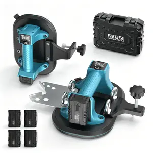 【DealsForYou】SEESII 4-in-1 Electric Suction Cup Tool for Tile Lifting & Leveling, 10-in Large Glass Vacuum Lifter with 280KG/617LBS Max Load, Drill & Seam Function, 4x 3000mAh Batteries, Digital Display
