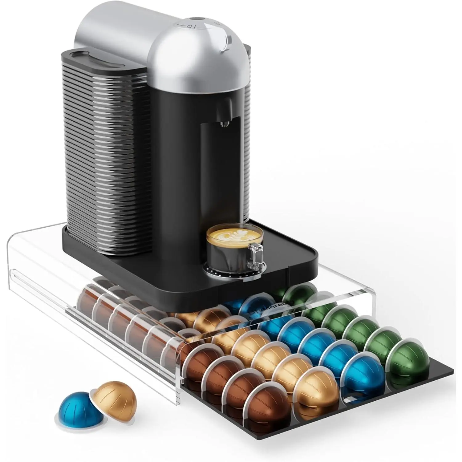 Acrylic Coffee Pod Organizer for Nespresso Vertuo Coffee Maker, Countertop Storage Drawer - Holds 40 Capsules