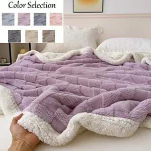 Reversible Chessboard Plaid Lamb Fleece Blanket, Soft Bed Blanket, Thick Washable Non-Fading, Warm Breathable, Multi-Use for Bed Sofa Office Camping