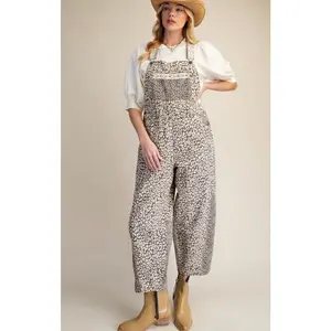 Wild Side Patchwork Leopard Wide Leg Overalls