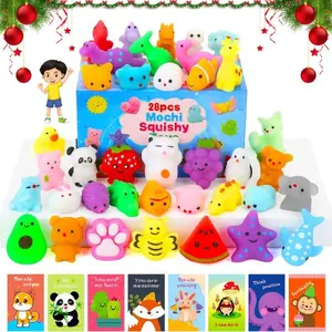 28-Pack Squishy Toys & Cards – Mochi Squishies for Kids, Party Favors, Classroom Prizes, Stress Relief Fidget Toys, Easter & Christmas Gifts