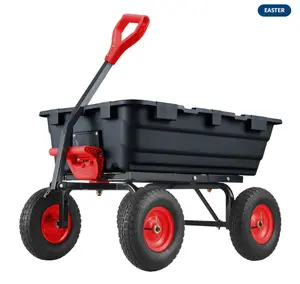 800 lbs Poly Garden Dump Cart, Heavy-Duty Wheelbarrow with 10-Inch Tires, 180° Rotating Handle, Steel Frame and Quick Release System Garden Dump Cart for Soil Plants Gardening Tools Wood