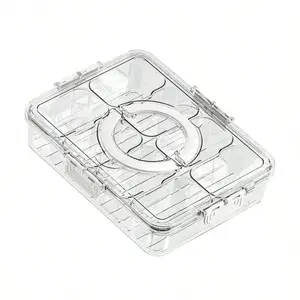 Portable snack storage box — lid and handle included; 8-compartment divided tray suitable for picnics, parties, travel, and food storage/organization; refrigerator storage box; stackable refrigerator organizer box