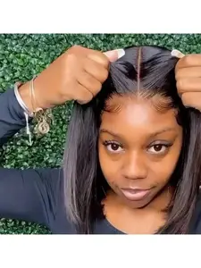 Wear and Go Glueless Bob Wig Human Hair Pre Plucked Pre Cut 180% Density 4x4 HD Transparent Lace Front Wigs Human Hair for Black Women Short Straight Bob Wigs No Glue Lace Closure Wigs