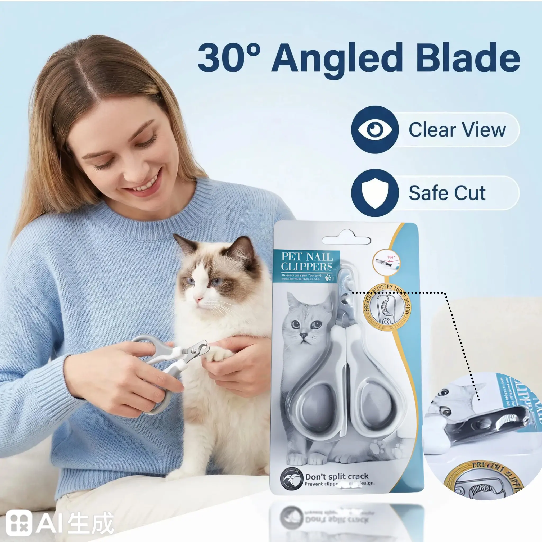 Professional Angled Pet Nail Clippers - Ergonomic Curved Blade for Better Visibility & Precision, Safe Guard Claw Trimmers for Small Dogs & Cats, Easy-to-Use Grooming Tool, Paw Trimmer