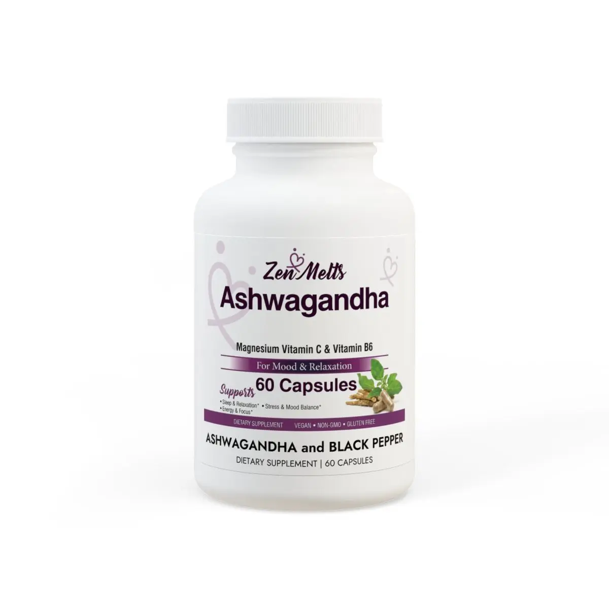 Ashwagandha Natural Herbal Root Extract Dietary Supplement Capsules Plant Based