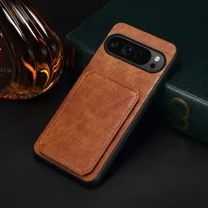 Invisible Bracket Card Holder PU Leather Case for Google Pixel 10 Pro XL 9 Pro 9A 8 8A 7 7A 6 6A Crocodile Pattern Phone Cover