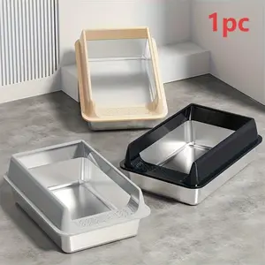 Say Goodbye To Smelly Plastic Boxes: Upgraded Enclosed Stainless Steel Litter Pan, Litter Tray. No More Stains or Lingering Odors