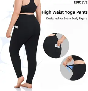 1pc Plus Size Black Women'S High-Waisted Leggings with Pockets - Soft Stretchy Workout Pants, Athletic Fit & Convenience, Leggings for Women Comfy Breathable, Leggings De Yoga, Exercise Clothes for Women, Soft Stretchy Workout Yoga Pants for Curvy Women