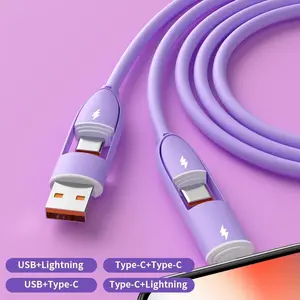 4-In-1 66w Super Fast Charging Cable, Silicone Micro USB Type-C Charger, Samsung iPhone Charging Line, Multi-Port USB for Smartphones