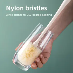 Nylon Cup Brush & Plastic Bottle Brush, Long Handle Soft Bristle Cleaner for Baby Bottles, Thermoses & Glasses, Non-Scratch Scrubber for Kitchen & Bathroom, Deep Cleaning Tool for Narrow Gaps, Essential Household Washing Accessory