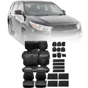 Synthetic Leather Car Seat Covers Full Set Seat Cushion Protector Waterproof 7 Seat's Covers Compatible with 2014-2019 Toyota Highlander LE/Hybrid LE - Black Seat Cover Replacement