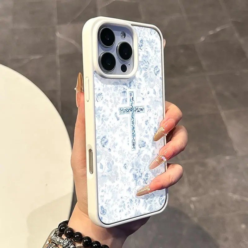 TPU Protective Smartphone Cover - Aesthetic Chic Blue Cross Magnetic Accessory, Anti-Slip, Ultra-Thin, Shockproof Protector for iPhone 11/12/13/14/15/16/17 Pro/Pro Max/Plus Daily Use