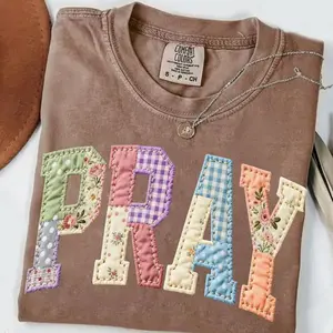 Women's Fitted Cotton Printed Faux Quilted Religious T-Shirt - Comfortable Casual Wear, Faith Jesus Easter Gift, Preppy Cottagecore Varsity Style Soft Sweatshirt, GGC