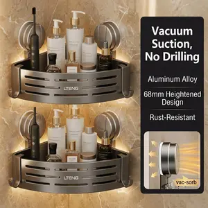 Zatvios 2-Pack Drill-Free Suction Cup Shower Caddy, 50lbs Load Capacity Bathroom Organizer - Aluminum Alloy or ABS Material with Towel Hooks, Home Bathroom Shower Accessory