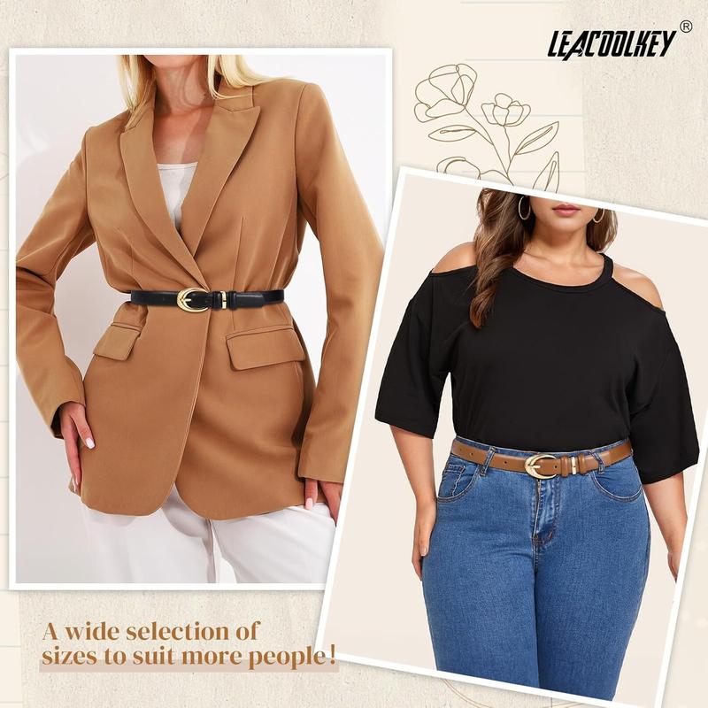 2 Pack Women Leather Belts for Jeans Dress Fashion Ladies Belt with Gold Silver Buckle