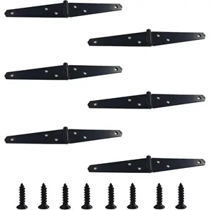 6 Pcs 4 In Heavy Duty Iron Strap Hinges, Matte Black Gate Tee Hinges For Shed, Fence, Cabinet, Wood Gate Applications With Mounting Screws