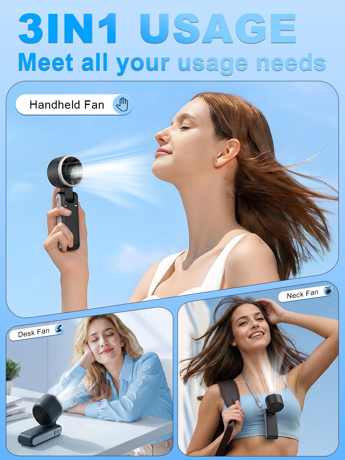 Foldable Handheld Fan, Portable High Speed Rechargeable 10000mAh Mini Turbo Fan, Digital Display, 5 Speed Adjustable Personal Small Pocket, Gifts for Women Men Travel Camp Outdoor Office