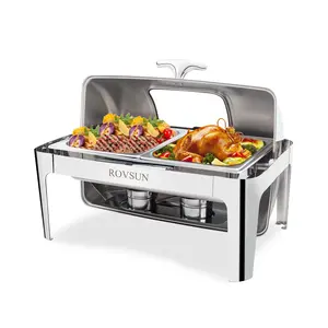 [FLASH SALE] ROVSUN 9 QT Roll Top Rectangular Chafing Dish Buffet Set with 2 Half-Size Pan & Visible Window