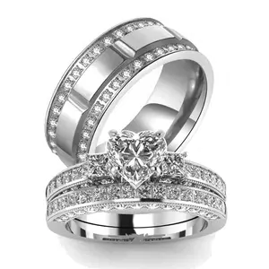 Wedding Ring Sets His And Hers Promise Ring Wedding Ring Sets His And Hers Couples Women 925 Sterling Silver Heart Cut Moissanite Man titanium Wedding Band