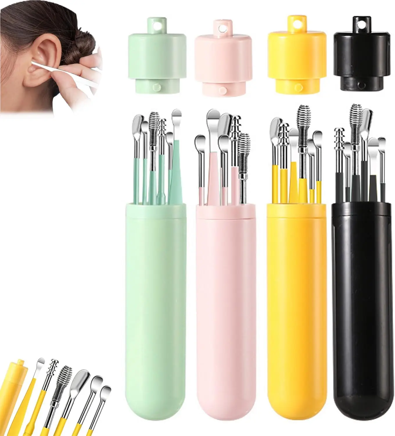 6PCS Ear Wax Removal Tool Set - Professional Ear Cleaning Kit with Storage Tube | Safe Ear Spoons, Ear Picks & Curette | Gentle Earwax Remover Tools, Non-Slip Grip | Ear Care Supplies for Home & Travel | Pain-Free, Reusable Ear Cleaning Tools