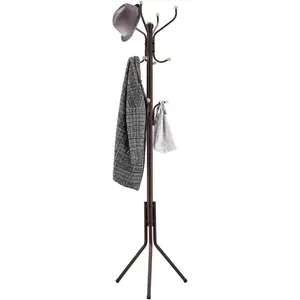 Coat Rack Freestanding, Metal Coat Rack Stand with 12 Hooks and 3 Legs, Coat Tree, Coffee Brown URCR18Z