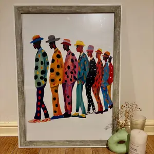 Walking in Style Wall Art, Acrylic Afro Art, Black Man, Trendy Minimalist Design Poster for a Contemporary Theme Space, African American Art, 5 Size, 8x12 to 27x40 inch, Unframed, Room Decor