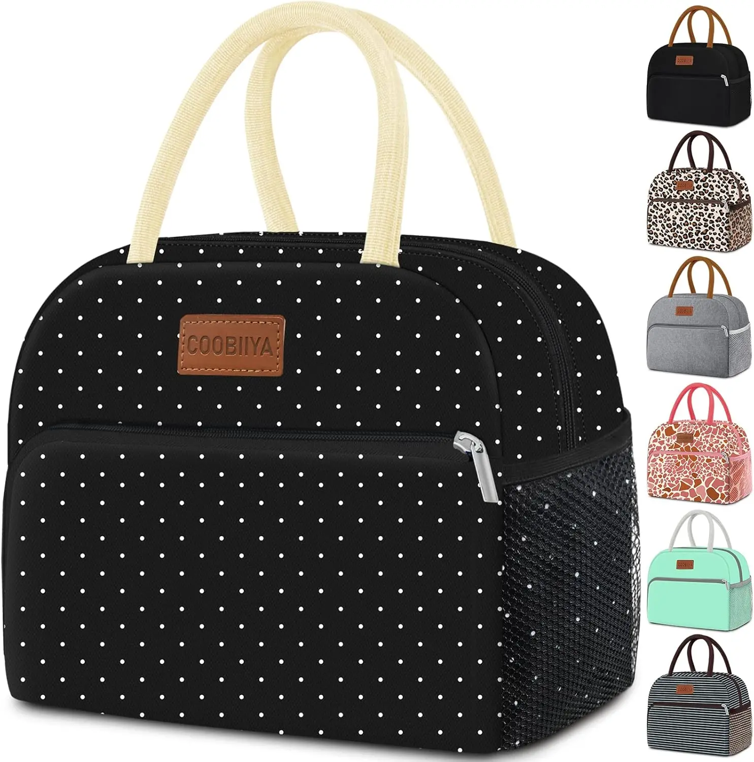 Lunch Bag Women,Lunch Box LunchBag for Women Adult Men, Small Leakproof Cute Lunch Tote Large Capacity Reusable Insulated Cooler Lunch Container for Work/Office/Picnic/Travel-Black Polka Dot
