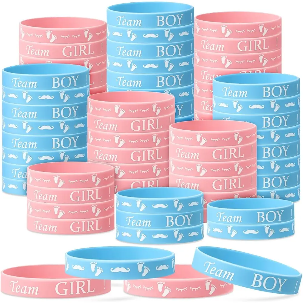 30PCS Gender Reveal Elastic Cuff Silicone Bracelets - 15+15 Color Mix for Home Improvement Birthday Party Decor, Team Girl Supplies & Gifts