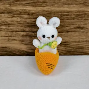 Handmade Amigurumi Crochet Orange Rabbit Sitting on Fruit Plushie
