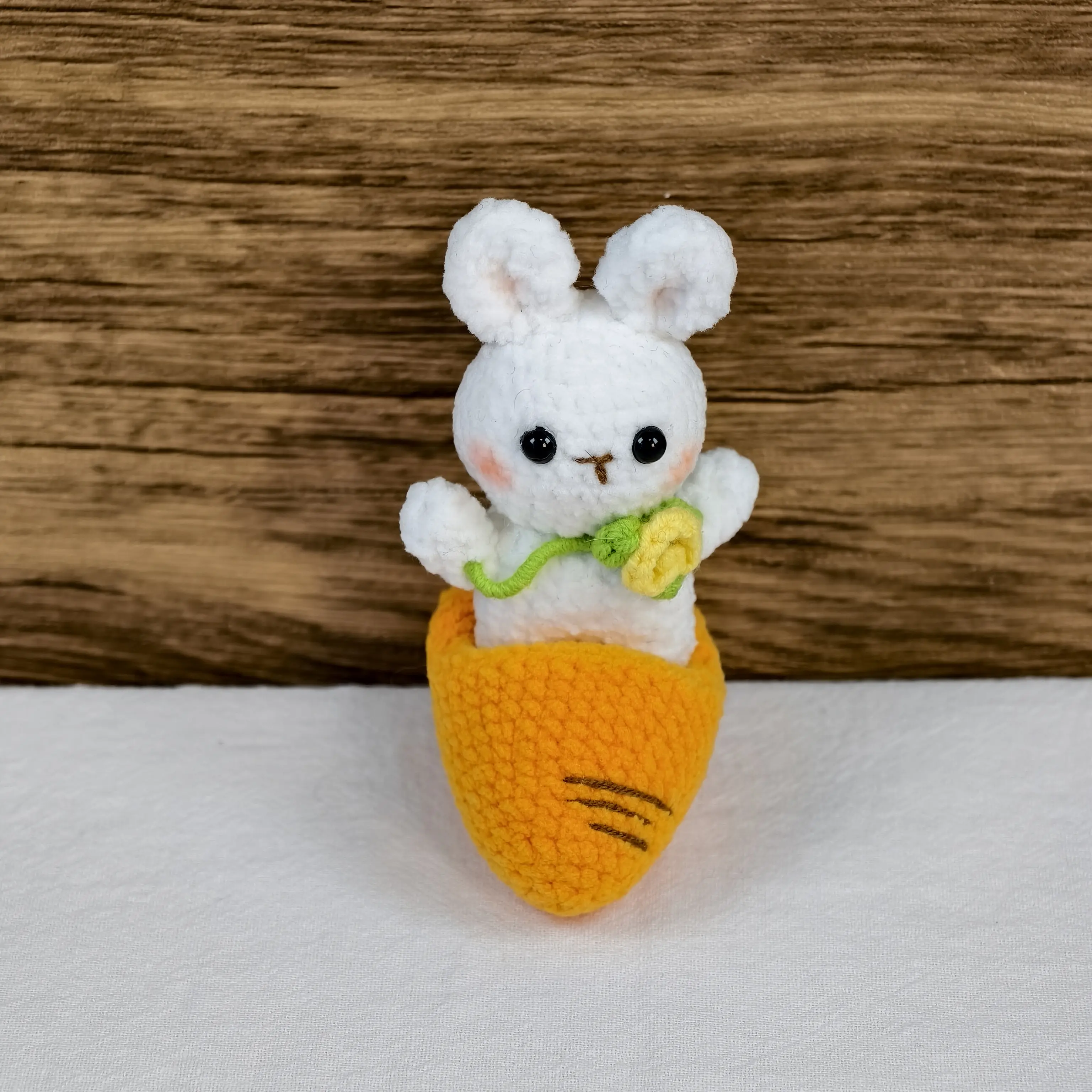 Handmade Amigurumi Crochet Orange Rabbit Sitting on Fruit Plushie