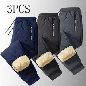 Men's Fleece-Lined Warm Ankle-Length Pants - 3-Pack Close-Fit Casual Comfy Winter Thick Sweatpants, Versatile Menswear Bottoms (Black, Gray, Navy Blue, Beige) [ankle, casual, multi-pack, close-fit, comfi men's pants], Ankle Men's Pants