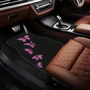 4-Piece Pink Butterfly Car Floor Mat Set - Washable Non-Slip Polyethylene Floor Mats for Sedan/SUV/Van (White/Gray/Purple/Pink) | All-Season Vehicle Protection & Perfect Halloween/Christmas Gift for Men and Women