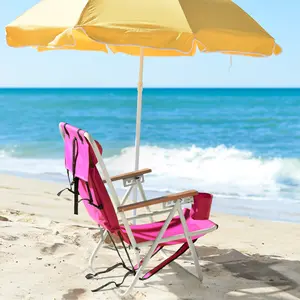 Portable Folding Beach Chair for Outdoor Relaxation Reclining Backpack Lounge Chair with Cup Holder Headrest Four Reclining Positions Travel Friendly Design Enhanced Comfort
