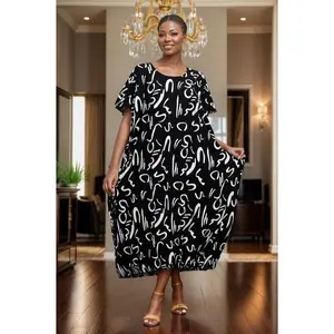 4.8.26 Dress black/ w white abstract marks up to 3x