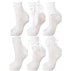 6 Pairs Women's Ruffle Ankle Socks - Lace & Frilly Cute Breathable Thin Cool Casual Socks