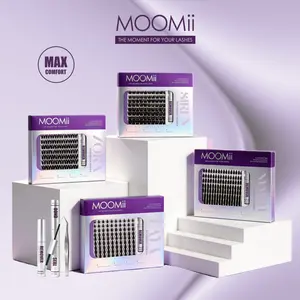 MOOMii DIY D-Curl Cluster Eyelash Extension Kit - 1-2 Weeks Long-Lasting, Ultra-Soft Thin Band, Lightweight Waterproof, Includes Bond, Seal, Tweezers, Remover, Beginner-Friendly for At-Home Use, Beauty Gift for Girls