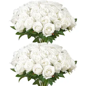 【Summervibes】VEVOR Artificial Flowers, 60 pcs Real Looking White Foam Fake Roses Bulk, White Faux Bridal Shower with Stems for DIY Wedding Bouquets, Home Centerpieces Arrangements, Party Tables Decorations