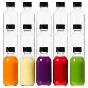 2 oz (60ml) 15 Pack Leak-Proof Clear Glass Boston Round Bottles with lids - Mini Travel Containers for Ginger Shots, Juice, Whiskey, Samples | W/Labels, Funnels & Brushes