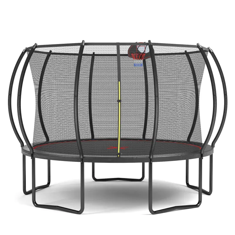 [12FT Heavy-Duty Trampoline]YC Outdoor Jump System with Safety Enclosure & Basketball Hoop – 1000LB Capacity Galvanized Steel Frame, UV-Proof Mat (Black/Red Pumpkin Design) huge  trampoline Adjustable Mini Indoor-Outdoor Trampoline   free  trampoline