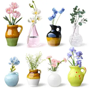 3D Ceramic Fridge Magnet Double Door Mini Small Vase Set Creative Decoration Kitchen Magnetic Sticker