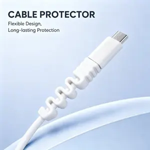 4-Pack 3D Printed Flexible Data Cable Protectors, USB-C & Lightning Compatible, Spiral Reinforced Design, Durable, Desk Organizer Accessory