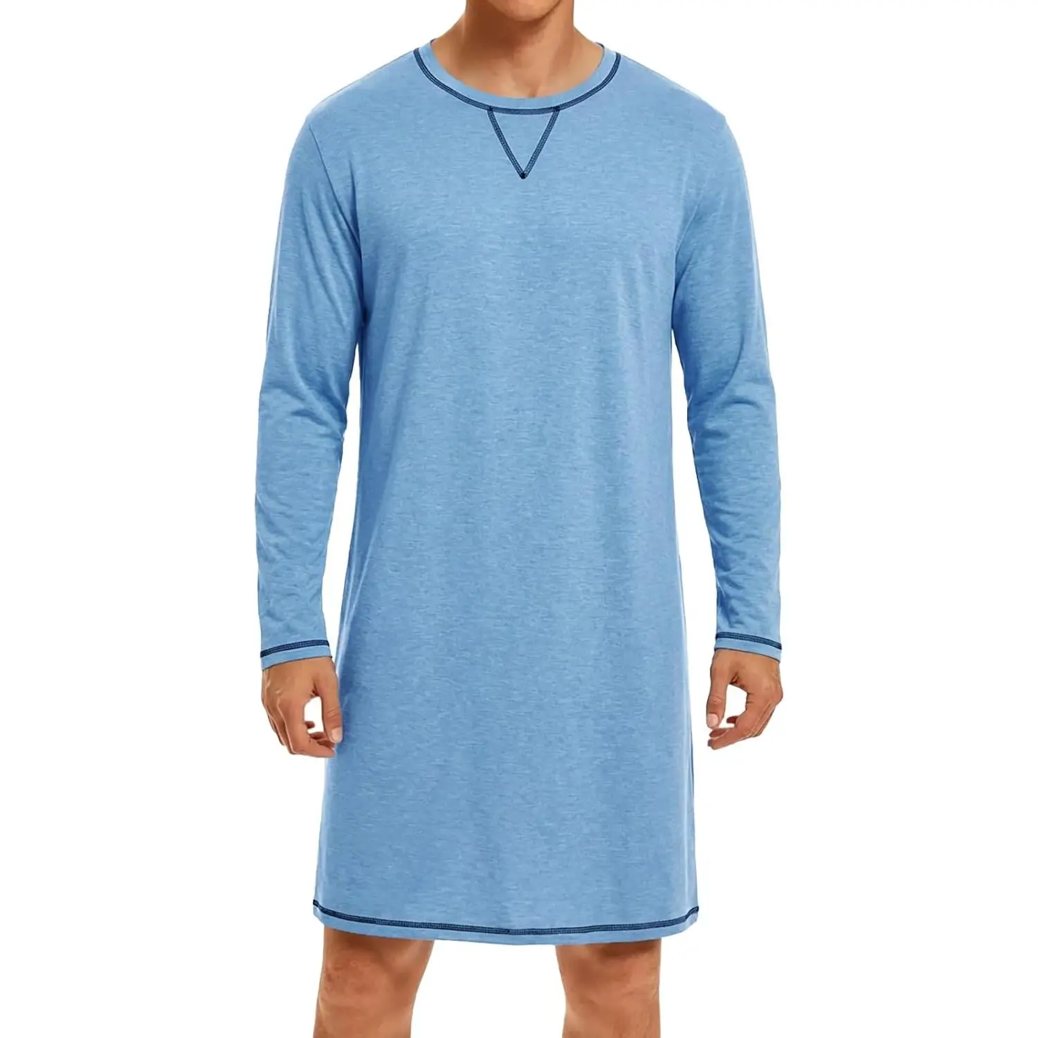 Runcati Men's Classic Long Sleeve Crew Neck Nightshirt - Casual Menswear Loungewear, Loose-Fit Comfy Sleep Shirt Suit for Lounging & Sleeping, Relaxed Fit