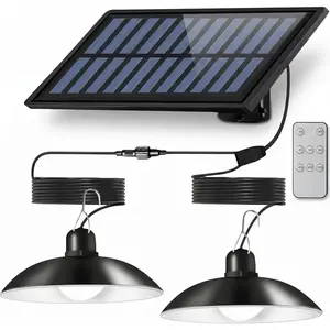 Solar Shed Lights, 1-to-2 Solar Pendant Lights, Outdoor Hanging Lights with Remote & Dusk to Dawn, Waterproof for Shed Barn Gazebo Garage