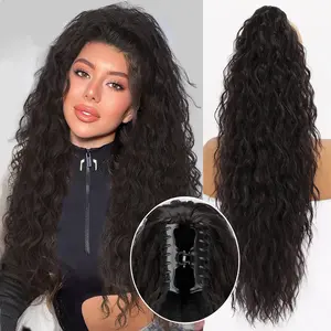 Claw Ponytail 30 Inch Long Wavy Ponytail Extension Black Brown Curly Ponytail Clip in Hair Extensions for Women Fluffy Natural Looking Synthetic Hairpiece for Daily Use