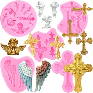 Cross Silicone Fondant Molds Set Of 5 For Baptism Cake Decorating Cupcake Topper Chocolate Gum Paste Candy Polymer Clay