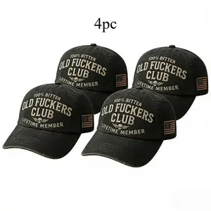 4 Pack 100 Bitter Old Fuckers Club Lifetime Member Vintage Washed Baseball Caps American Flag Embroidery Distressed Dad Hats Funny Skull Wing Design Adjustable Fashion Accessories for Men