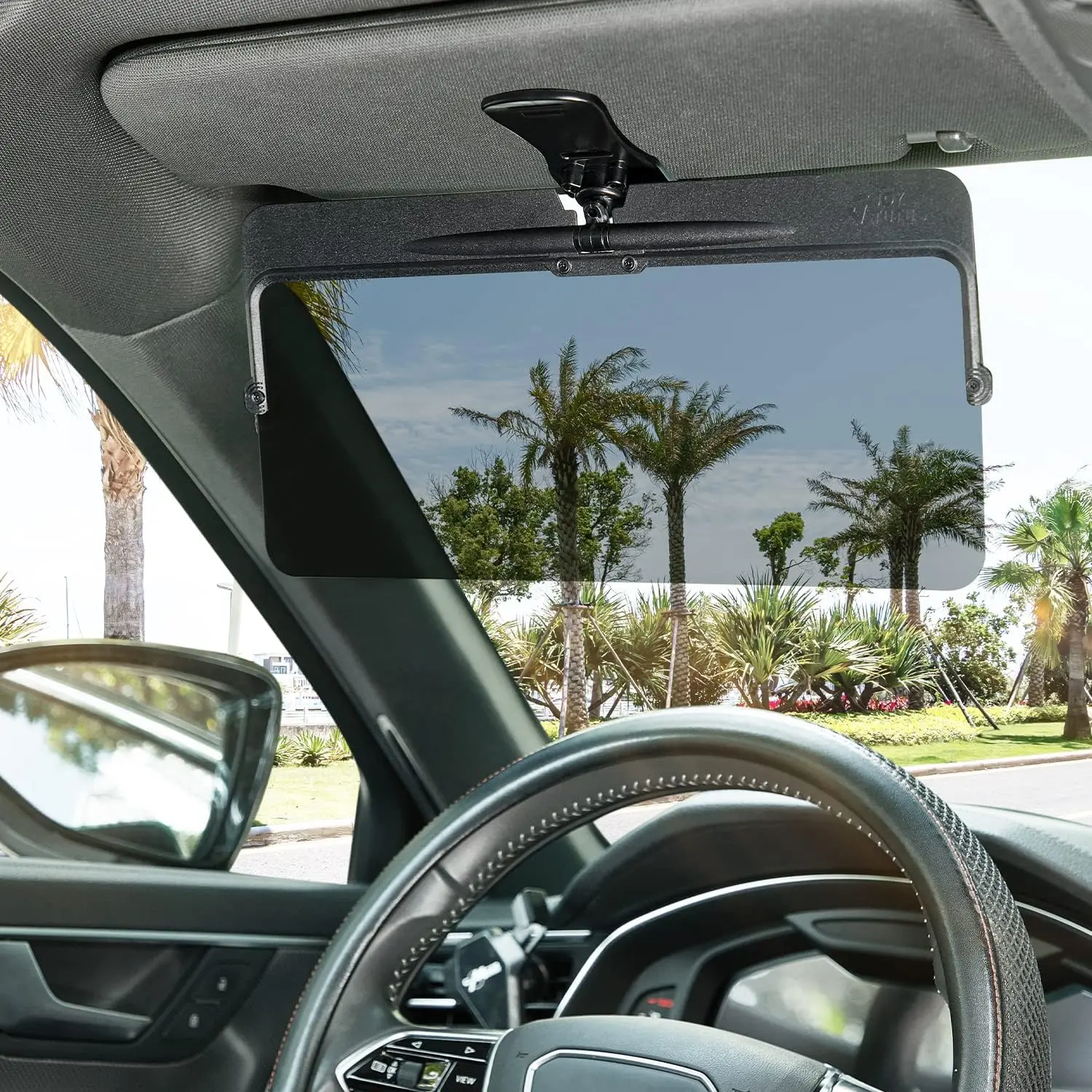 JOYTUTUS Polarized Car Sun Visor Extender with Polarized Lens - 4-in-1 UV400 Sun Protection, 180-Degree Adjustable, Quick-Install Patented Design, Heat-Resistant PC Plastic Safe Driving Aid, 12.6in x 5in Interior Accessory for Cars with Cleaning Cloth